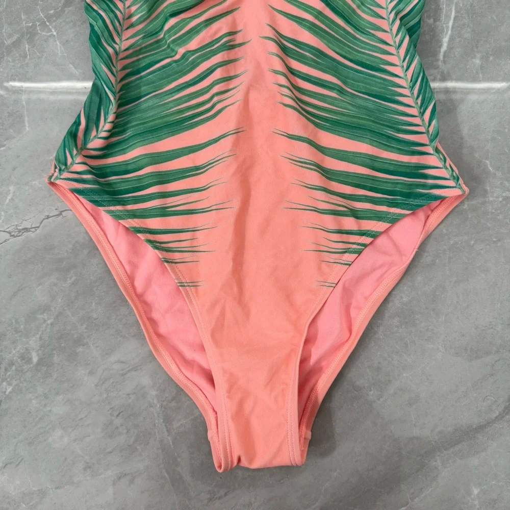 Women’s Xhilaration Palm Print One Piece Swimsuit Scoop Back Adjustable Straps M - Picture 5 of 16